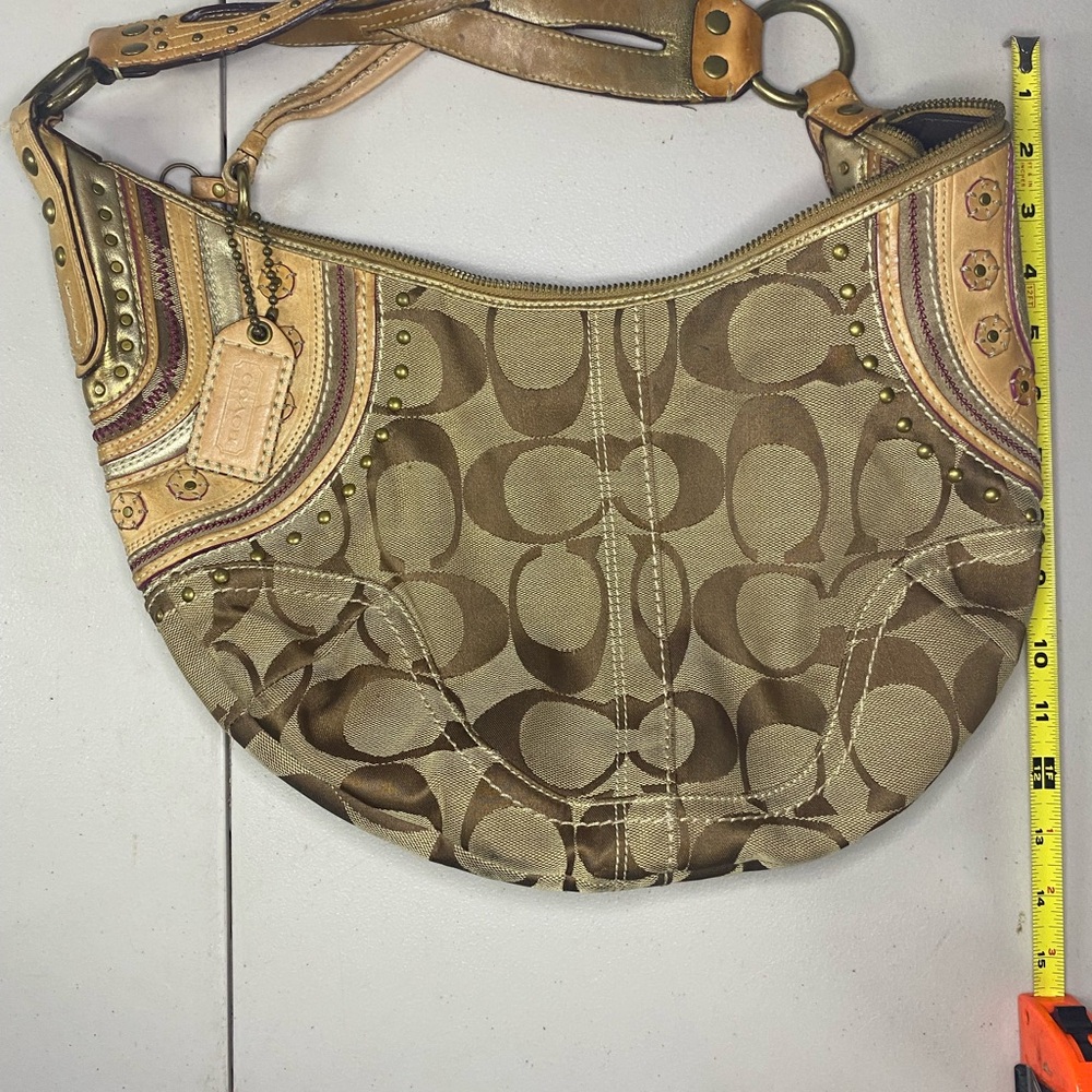Coach Soho Brown Studded Signature Stitched Hobo Bag Authentic Gold Hardware